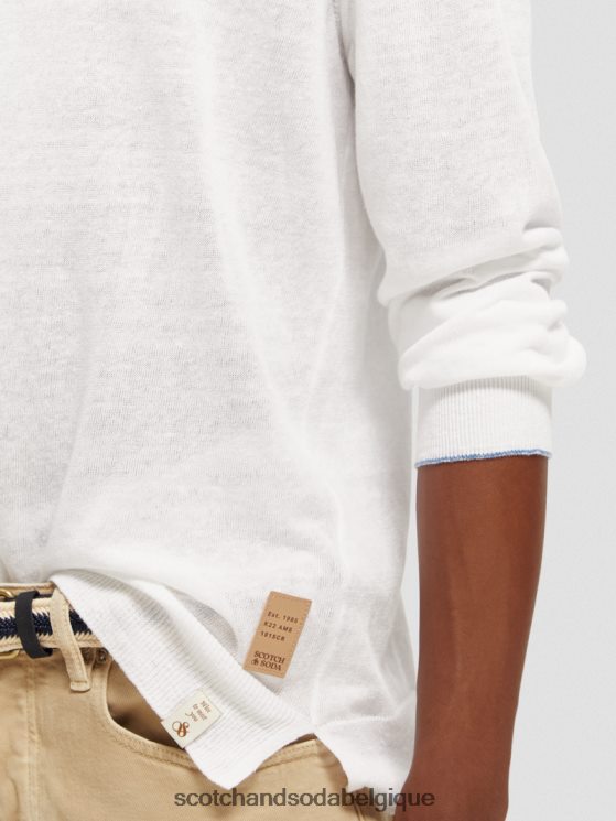 vêtements Scotch & Soda pull ras du cou en lin mélangé- Scotch and Soda Namur blanc 6BZRBF652