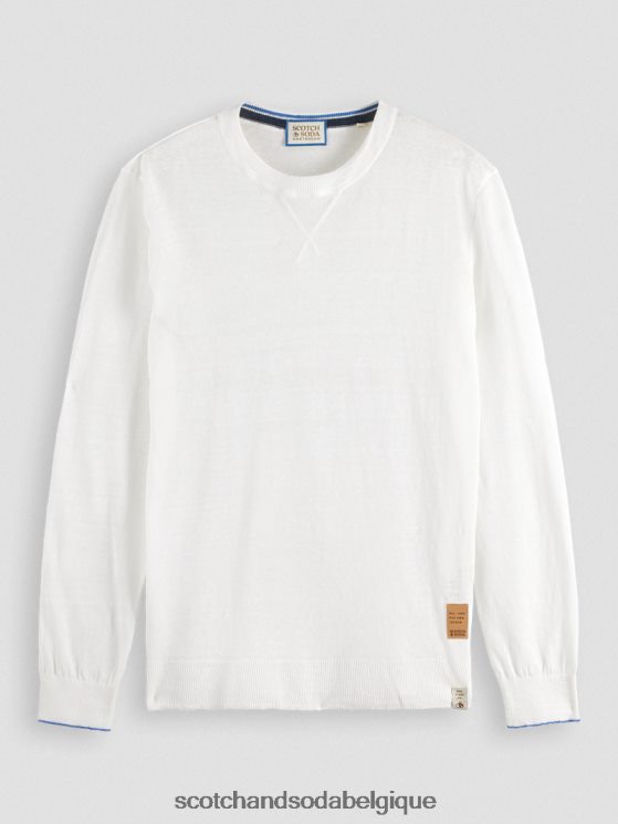 vêtements Scotch & Soda pull ras du cou en lin mélangé- Scotch and Soda Namur blanc 6BZRBF652