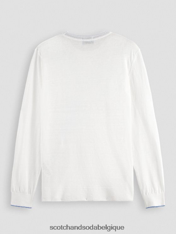 vêtements Scotch & Soda pull ras du cou en lin mélangé- Scotch and Soda Namur blanc 6BZRBF652