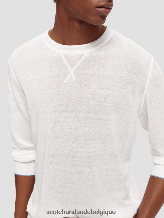 vêtements Scotch & Soda pull ras du cou en lin mélangé- Scotch and Soda Namur blanc 6BZRBF652