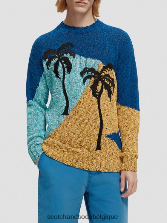 vêtements Scotch & Soda pull ras du cou à motif colour block- Scotch and Soda parfum plusieurs palmiers 6BZRBF655