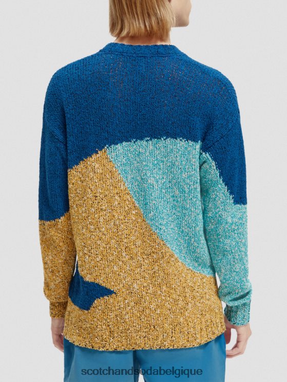 vêtements Scotch & Soda pull ras du cou à motif colour block- Scotch and Soda parfum plusieurs palmiers 6BZRBF655