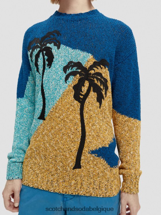 vêtements Scotch & Soda pull ras du cou à motif colour block- Scotch and Soda parfum plusieurs palmiers 6BZRBF655