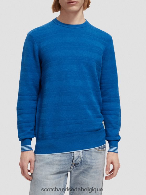 vêtements Scotch & Soda sweat-shirt à col rond en lin mélangé- Scotch and Soda outlet bleu rivière 6BZRBF658