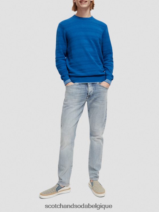 vêtements Scotch & Soda sweat-shirt à col rond en lin mélangé- Scotch and Soda outlet bleu rivière 6BZRBF658