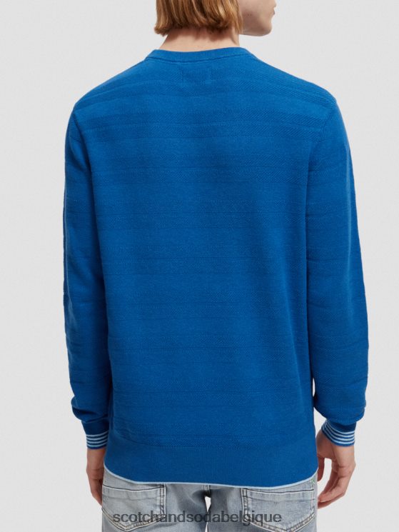 vêtements Scotch & Soda sweat-shirt à col rond en lin mélangé- Scotch and Soda outlet bleu rivière 6BZRBF658