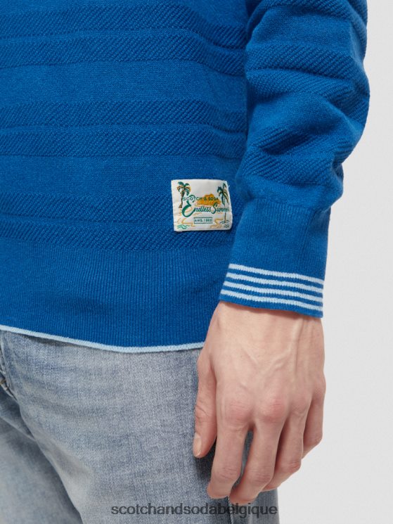 vêtements Scotch & Soda sweat-shirt à col rond en lin mélangé- Scotch and Soda outlet bleu rivière 6BZRBF658