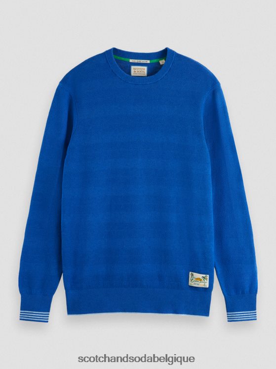 vêtements Scotch & Soda sweat-shirt à col rond en lin mélangé- Scotch and Soda outlet bleu rivière 6BZRBF658
