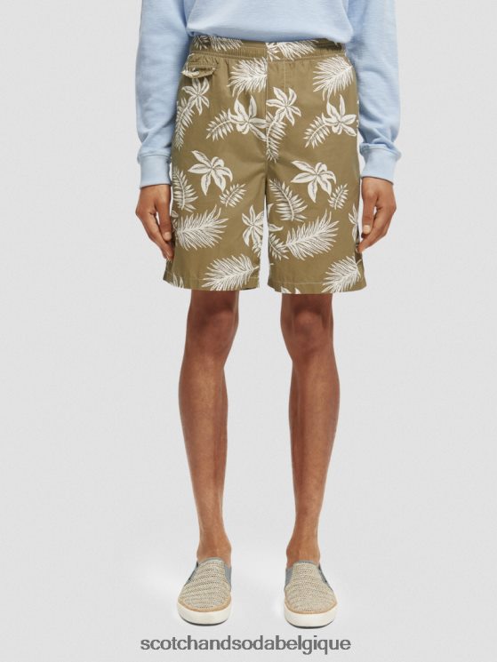 vêtements Scotch & Soda bermuda en popeline imprimée- Scotch and Soda Bruxelles feuille kaki 6BZRBF615