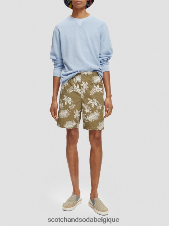 vêtements Scotch & Soda bermuda en popeline imprimée- Scotch and Soda Bruxelles feuille kaki 6BZRBF615