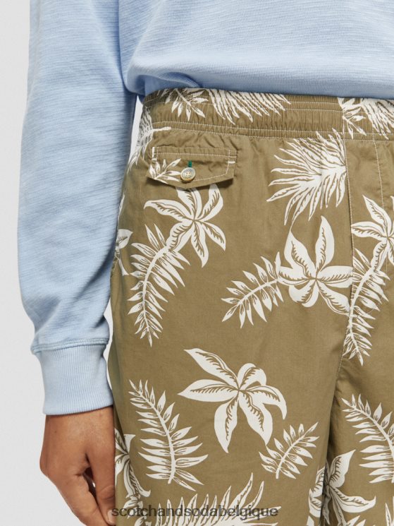 vêtements Scotch & Soda bermuda en popeline imprimée- Scotch and Soda Bruxelles feuille kaki 6BZRBF615