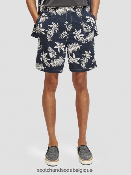 vêtements Scotch & Soda bermuda en popeline imprimée- Scotch and Soda Namur feuille marine 6BZRBF616