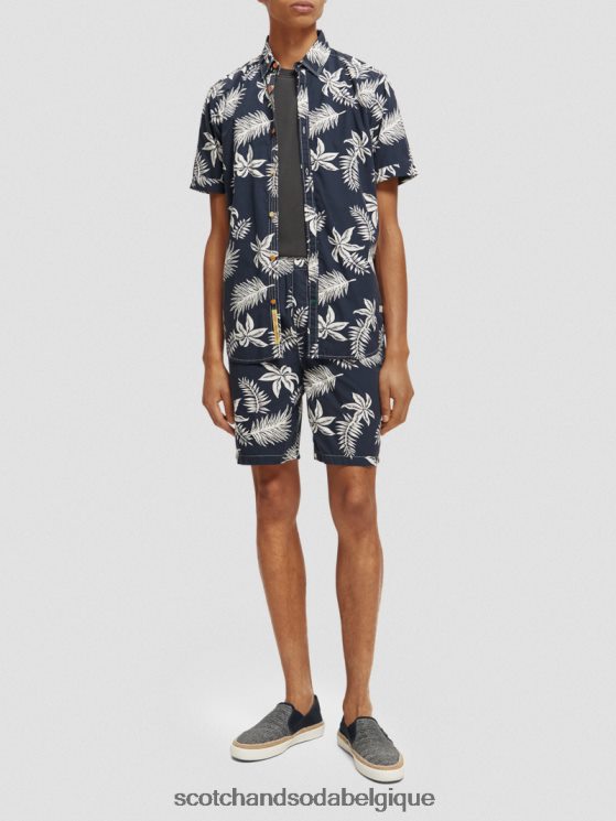 vêtements Scotch & Soda bermuda en popeline imprimée- Scotch and Soda Namur feuille marine 6BZRBF616