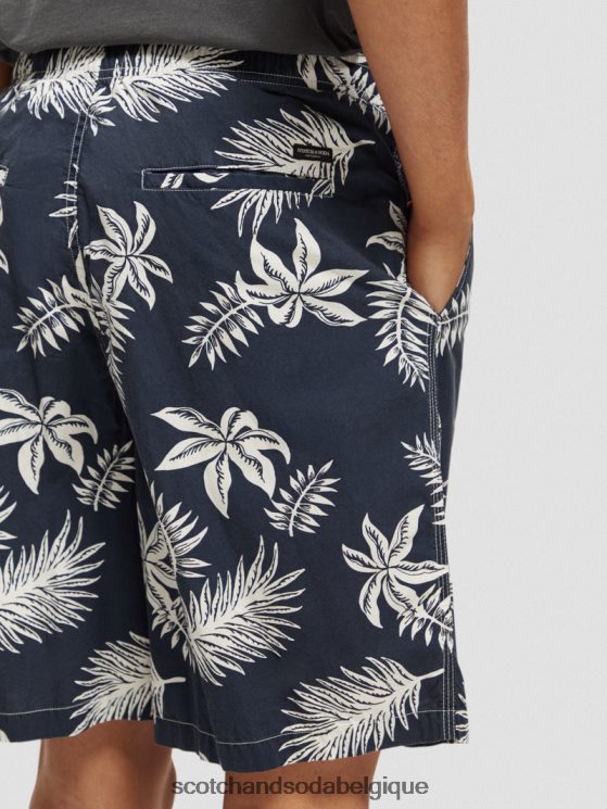 vêtements Scotch & Soda bermuda en popeline imprimée- Scotch and Soda Namur feuille marine 6BZRBF616