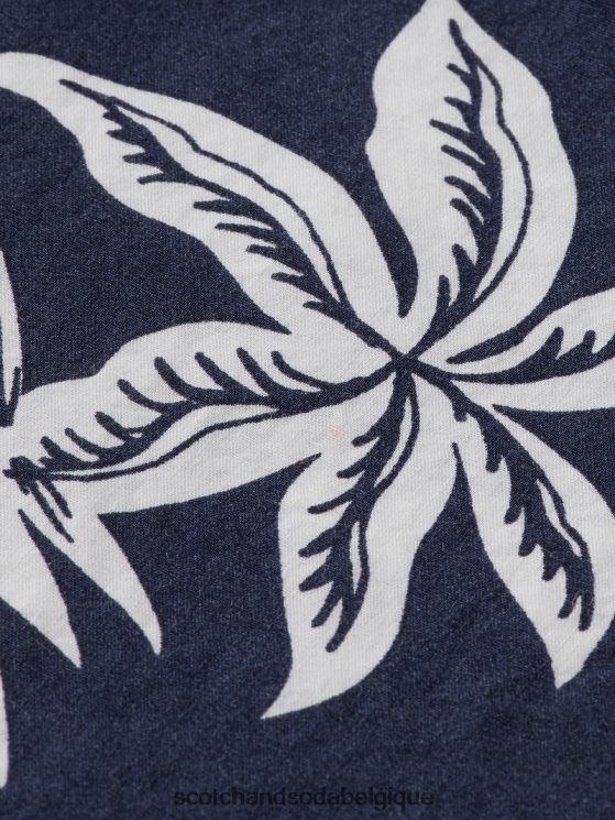 vêtements Scotch & Soda bermuda en popeline imprimée- Scotch and Soda Namur feuille marine 6BZRBF616