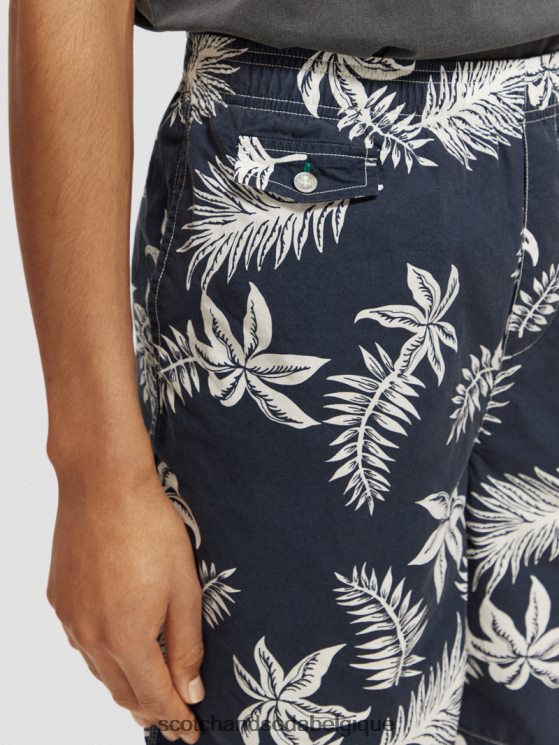 vêtements Scotch & Soda bermuda en popeline imprimée- Scotch and Soda Namur feuille marine 6BZRBF616