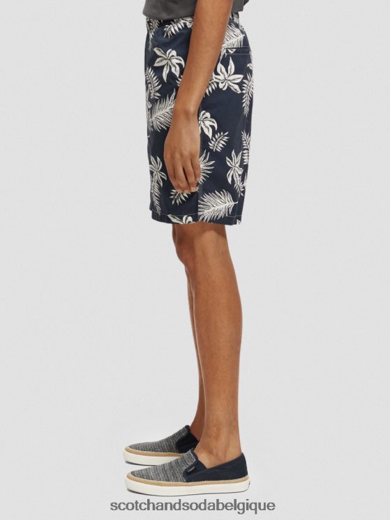 vêtements Scotch & Soda bermuda en popeline imprimée- Scotch and Soda Namur feuille marine 6BZRBF616