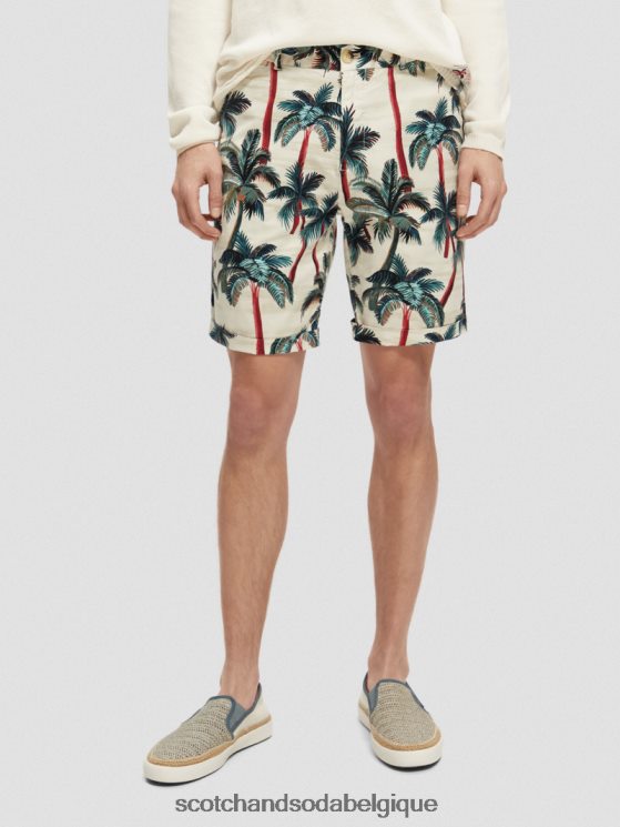 vêtements Scotch & Soda le short chino imprimé Stuart- Scotch and Soda Belgique palmiers blanc cassé aop 6BZRBF623