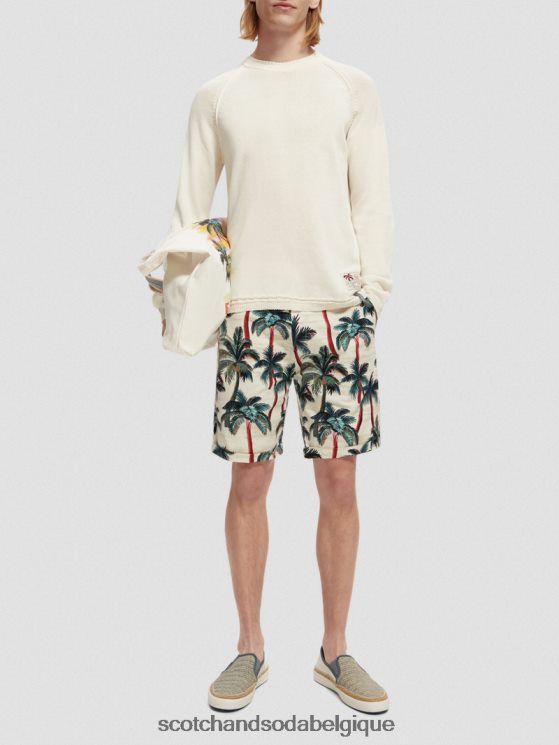 vêtements Scotch & Soda le short chino imprimé Stuart- Scotch and Soda Belgique palmiers blanc cassé aop 6BZRBF623