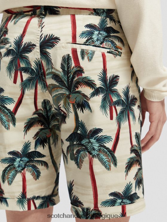 vêtements Scotch & Soda le short chino imprimé Stuart- Scotch and Soda Belgique palmiers blanc cassé aop 6BZRBF623
