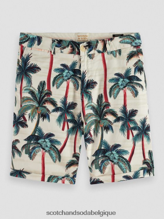 vêtements Scotch & Soda le short chino imprimé Stuart- Scotch and Soda Belgique palmiers blanc cassé aop 6BZRBF623