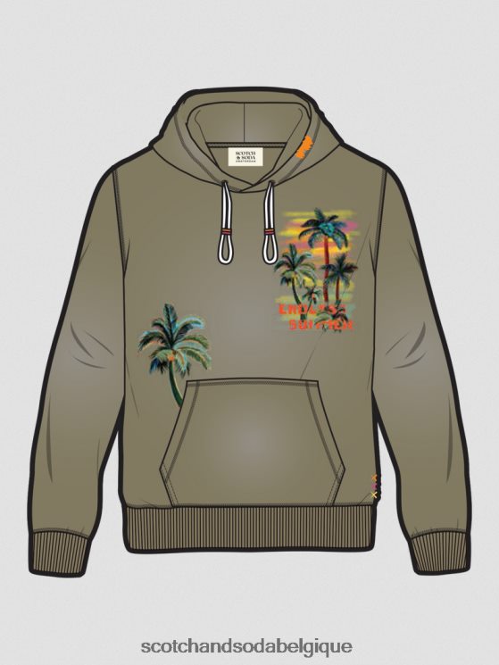 vêtements Scotch & Soda sweat à capuche coupe décontractée- Scotch and Soda Namur kaki 6BZRBF553