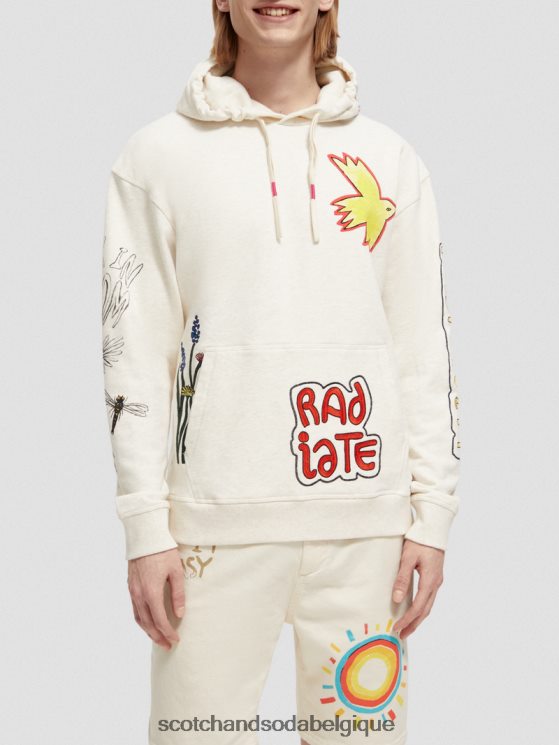 vêtements Scotch & Soda sweat à capuche coupe décontractée- Scotch and Soda shop online blanc cassé 6BZRBF548