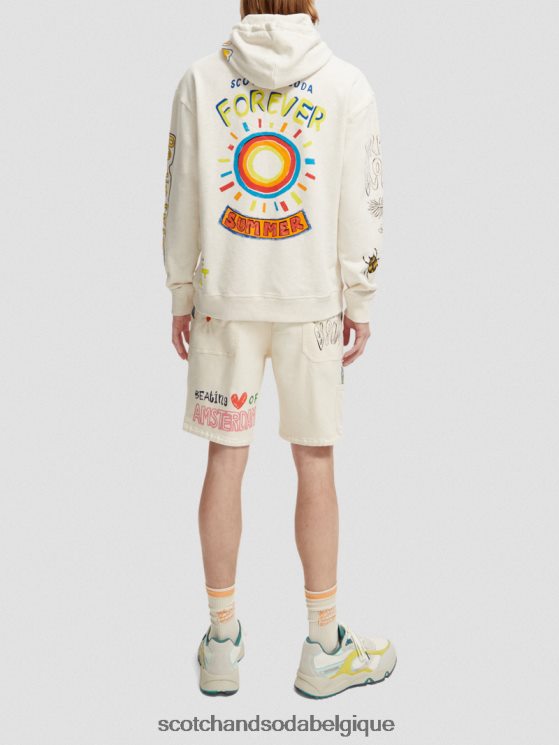 vêtements Scotch & Soda sweat à capuche coupe décontractée- Scotch and Soda shop online blanc cassé 6BZRBF548