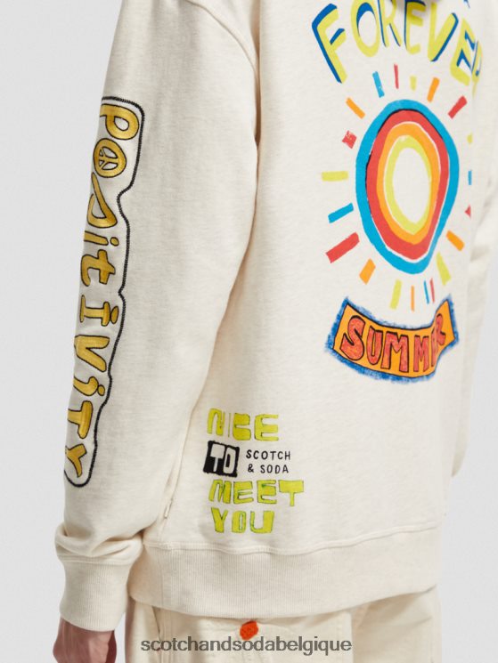 vêtements Scotch & Soda sweat à capuche coupe décontractée- Scotch and Soda shop online blanc cassé 6BZRBF548