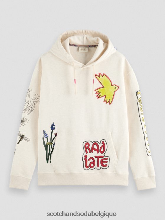 vêtements Scotch & Soda sweat à capuche coupe décontractée- Scotch and Soda shop online blanc cassé 6BZRBF548