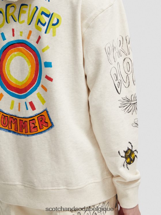 vêtements Scotch & Soda sweat à capuche coupe décontractée- Scotch and Soda shop online blanc cassé 6BZRBF548