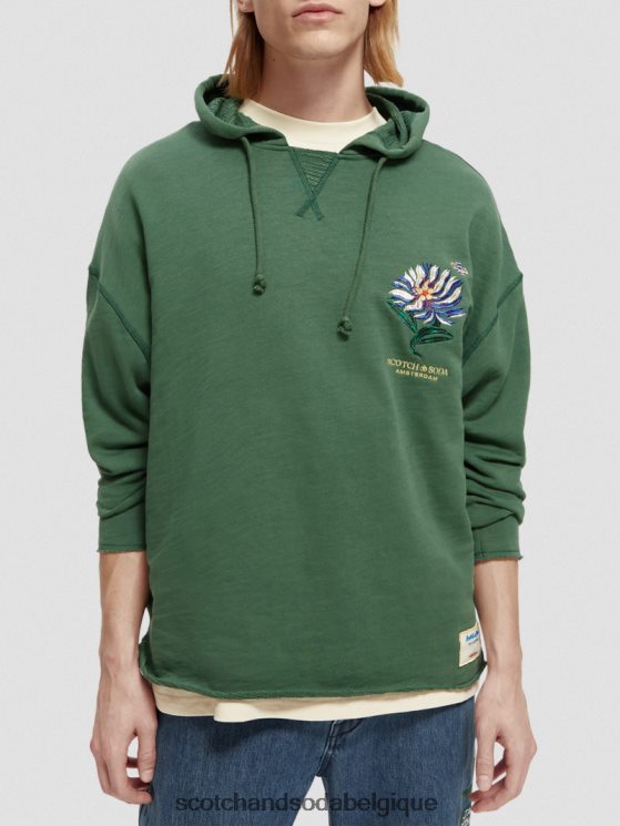 vêtements Scotch & Soda sweat à capuche en coton biologique à broderies artistiques- Scotch and Soda shop near me militaire 6BZRBF513