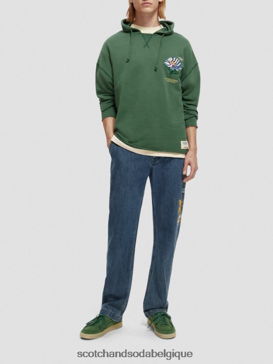 vêtements Scotch & Soda sweat à capuche en coton biologique à broderies artistiques- Scotch and Soda shop near me militaire 6BZRBF513