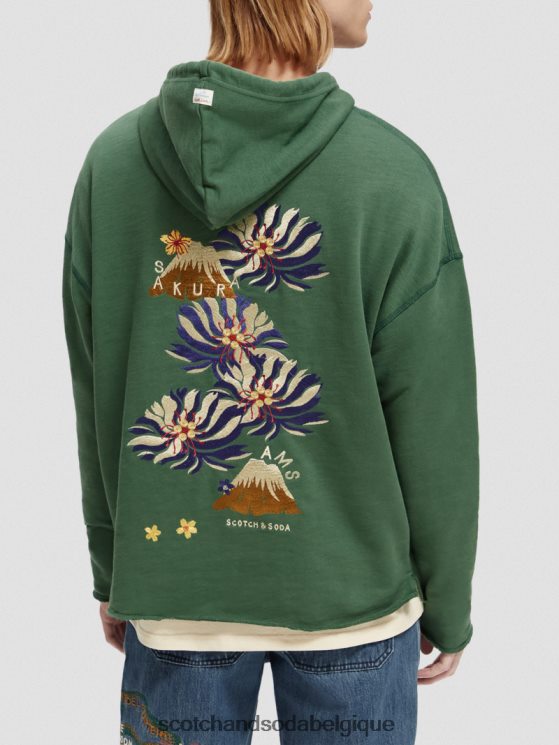 vêtements Scotch & Soda sweat à capuche en coton biologique à broderies artistiques- Scotch and Soda shop near me militaire 6BZRBF513