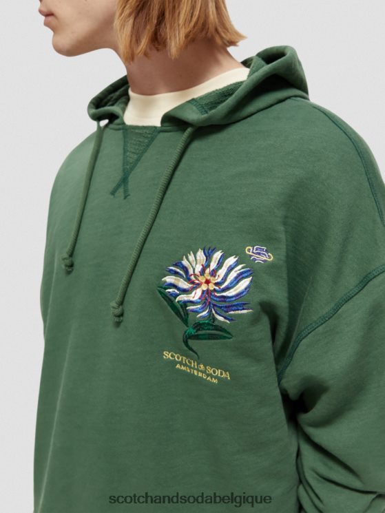 vêtements Scotch & Soda sweat à capuche en coton biologique à broderies artistiques- Scotch and Soda shop near me militaire 6BZRBF513