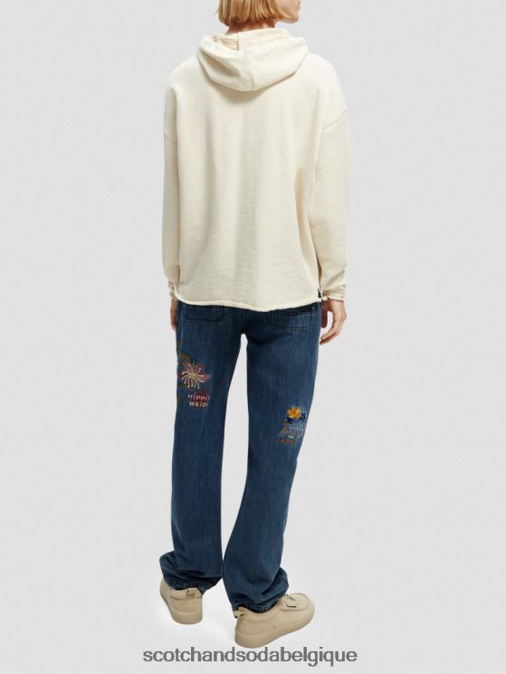 vêtements Scotch & Soda sweat à capuche en coton biologique à broderies artistiques- Scotch and Soda shop online blanc cassé 6BZRBF512