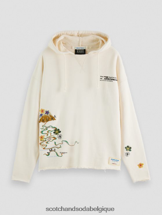 vêtements Scotch & Soda sweat à capuche en coton biologique à broderies artistiques- Scotch and Soda shop online blanc cassé 6BZRBF512