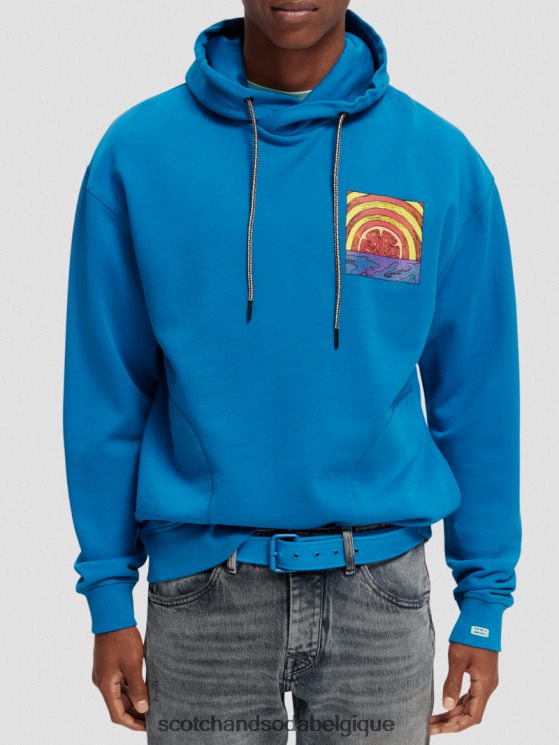 vêtements Scotch & Soda sweat à capuche en coton biologique coupe décontractée- Scotch and Soda Namur iris bleu 6BZRBF526