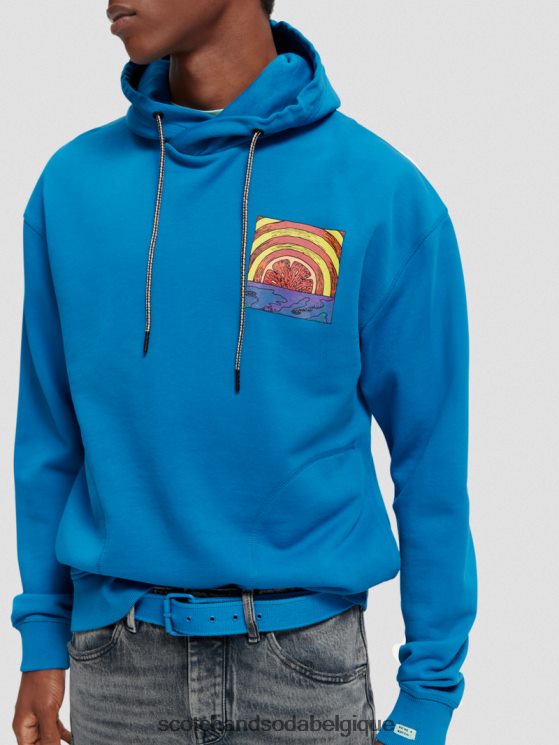 vêtements Scotch & Soda sweat à capuche en coton biologique coupe décontractée- Scotch and Soda Namur iris bleu 6BZRBF526