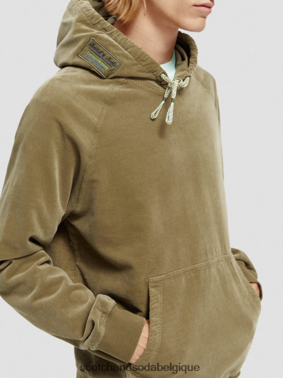 vêtements Scotch & Soda sweat à capuche en velours côtelé de coton biologique- Scotch and Soda Namur kaki 6BZRBF508