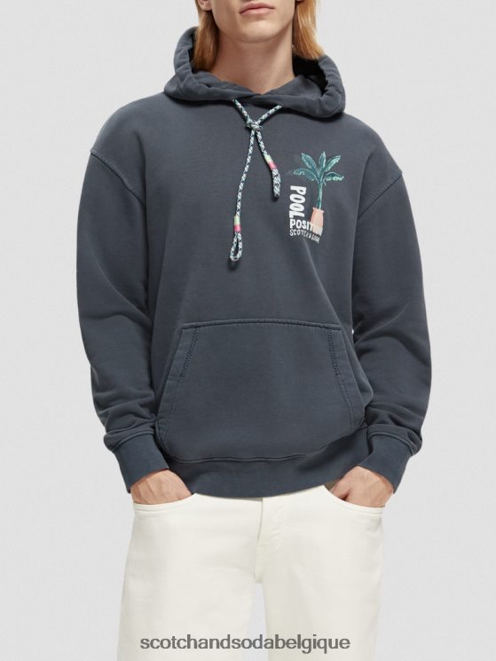 vêtements Scotch & Soda sweat à capuche à motif imprimé teint en pièce- Scotch and Soda parfum marine 6BZRBF529