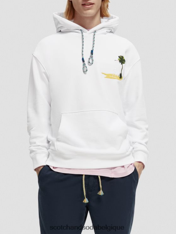 vêtements Scotch & Soda sweat à capuche à motif imprimé teint en pièce- Scotch and Soda shop online blanc 6BZRBF530