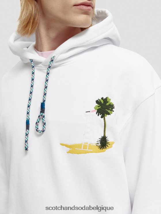 vêtements Scotch & Soda sweat à capuche à motif imprimé teint en pièce- Scotch and Soda shop online blanc 6BZRBF530