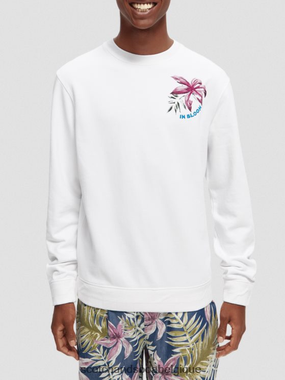 vêtements Scotch & Soda sweat en coton bio à motif artistique- Scotch and Soda Namur blanc 6BZRBF535