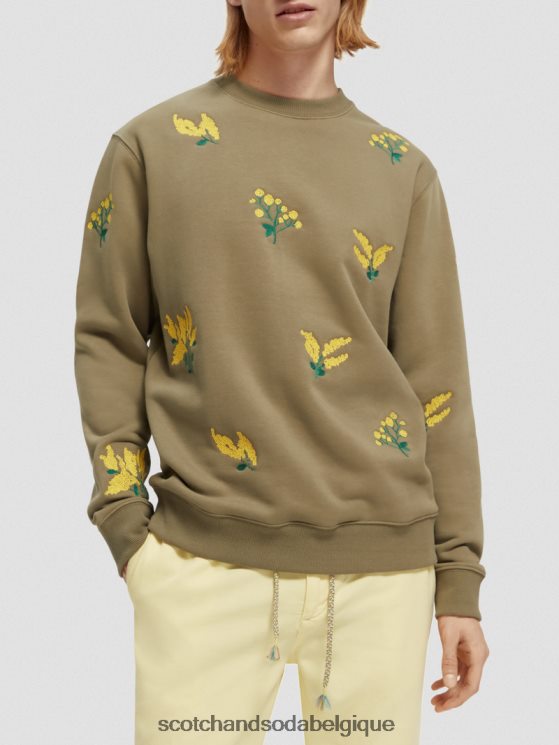 vêtements Scotch & Soda sweat-shirt à col rond brodé- Scotch and Soda parfum kaki 6BZRBF520