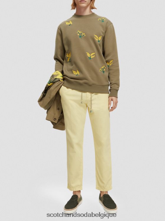 vêtements Scotch & Soda sweat-shirt à col rond brodé- Scotch and Soda parfum kaki 6BZRBF520