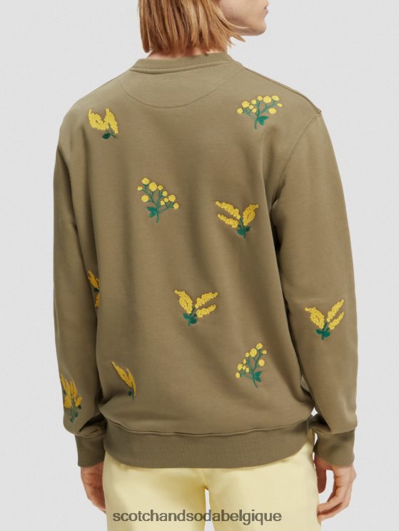 vêtements Scotch & Soda sweat-shirt à col rond brodé- Scotch and Soda parfum kaki 6BZRBF520