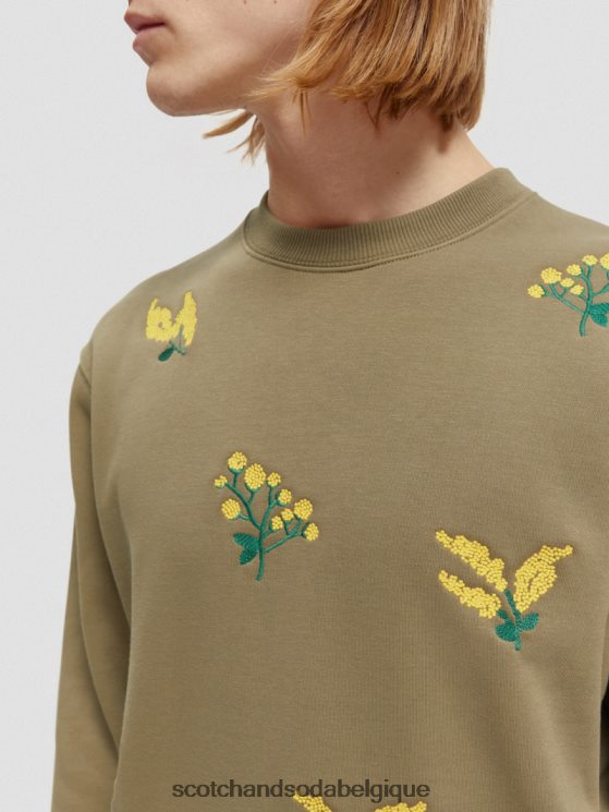 vêtements Scotch & Soda sweat-shirt à col rond brodé- Scotch and Soda parfum kaki 6BZRBF520