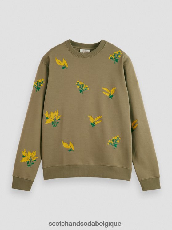 vêtements Scotch & Soda sweat-shirt à col rond brodé- Scotch and Soda parfum kaki 6BZRBF520