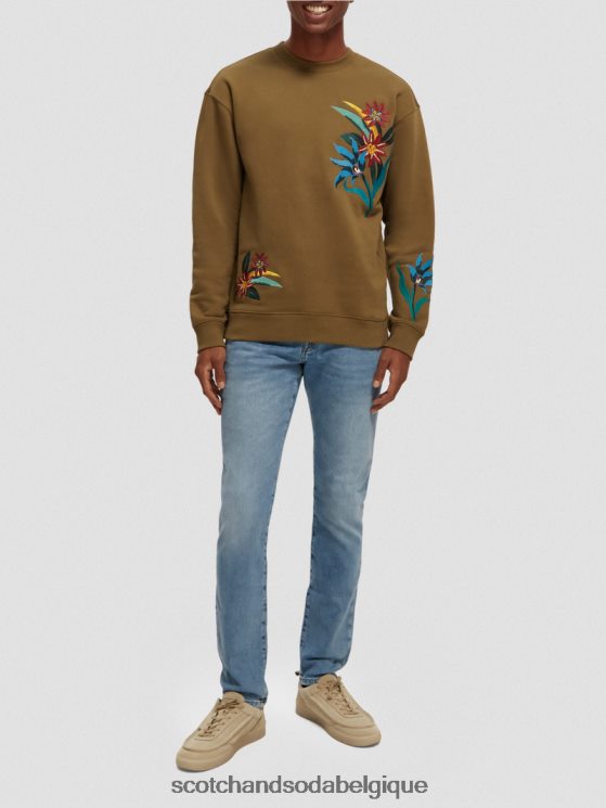 vêtements Scotch & Soda sweat-shirt ras du cou brodé coupe décontractée- Scotch and Soda Belgique kaki 6BZRBF506